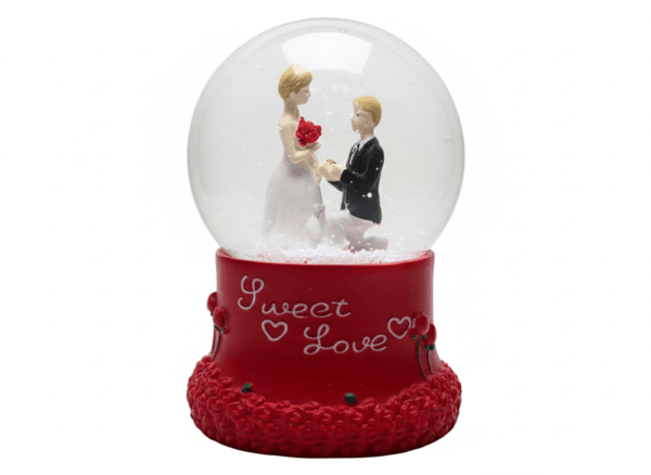 Sweet Love Proposal Couple Snow Globe – Red Romantic Musical LED Lights Water Glitter Showpiece for Anniversary, Valentine Gift & Home Décor