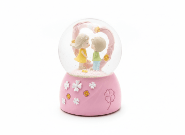 Sweet Love Proposal Couple Snow Globe – Pink Romantic Musical LED Lights Water Glitter Showpiece for Anniversary, Valentine Gift & Home Décor