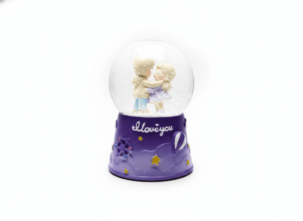 Sweet Love Proposal Couple Snow Globe – Pruple Romantic Musical LED Lights Water Glitter Showpiece for Anniversary, Valentine Gift & Home Décor